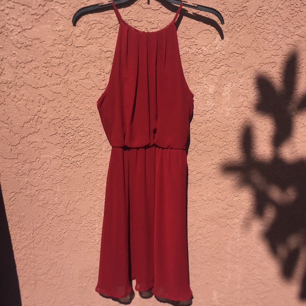 Burgundy dress open slit in the back
